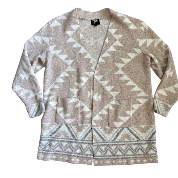 Frye The Cozy Open Front Sweater Cardigan Aztec Oatmeal Heather Combo Size XL - Picture 10 of 13